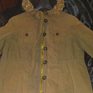 Old Navy Sz Large Olive Green Jacket with Fur Trim